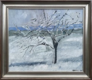Ölbild Expressionist Winterlandschaft mit kahlem Baum Küste Meer Schnee 1980 - Picture 1 of 11