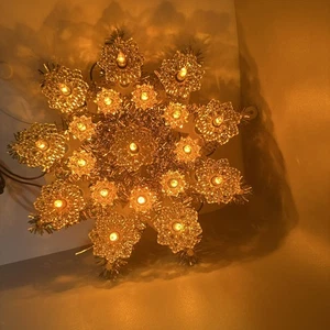 Mr Christmas Goldener Weihnachtsstern Baumspitze 19 Lichter reflektierendes Lametta Vintage Taiwan - Bild 1 von 9
