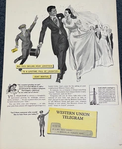 1946 Western Union Print Ad Couple Just Married Telegram From Bismarck NDak - Bild 1 von 1