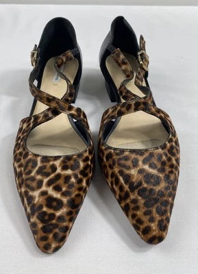 Alex Marie tamanho 7.5 novo sem caixa/etiquetas cabelo de bezerro leopardo biqueira de couro preto - Imagem 1 de 4