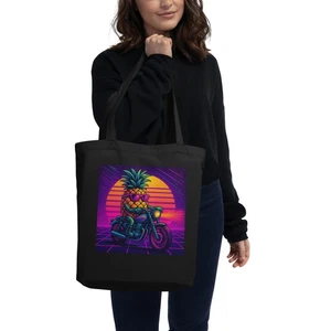 Retro Pineapple Biker Neon 90s Motorcycle Eco Tote Bag - Picture 1 of 3
