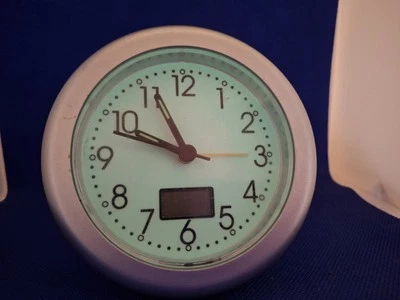 Pair Glow In Dark Battery Operated Alarm Clocks W/ Temperature New Open Box - Image 1 of 4