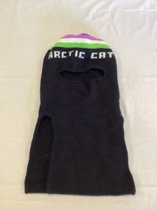 Vintage Arctic Cat Snowmobile Winter Face Mask Hat Unisex Black Striped Knit - Picture 1 of 2