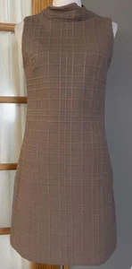 Calvin Klein A-Line Women’s Dress 4 Beige Check Lines Sleeveless Career Cocktail - Picture 1 of 12