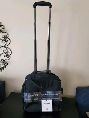 Delsey Paris 2- Wheel Under Seater Rolling Cart On Luggage Bag Black - Image 1 of 4