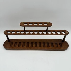 Vintage Smoking Pipe Wood Stand Holder Quality Tobacciana Rack Brass Hardware - Picture 1 of 17