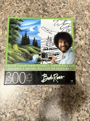 Bob Ross Puzzle 300 Piece Double Sided Color Your Own Mountain Hide-Away 24 x 18 - Image 1 of 4