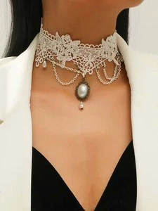 White Lace Pearl Decor Choker for Women Jewelry for Women Necklace Accessories - Picture 1 of 4