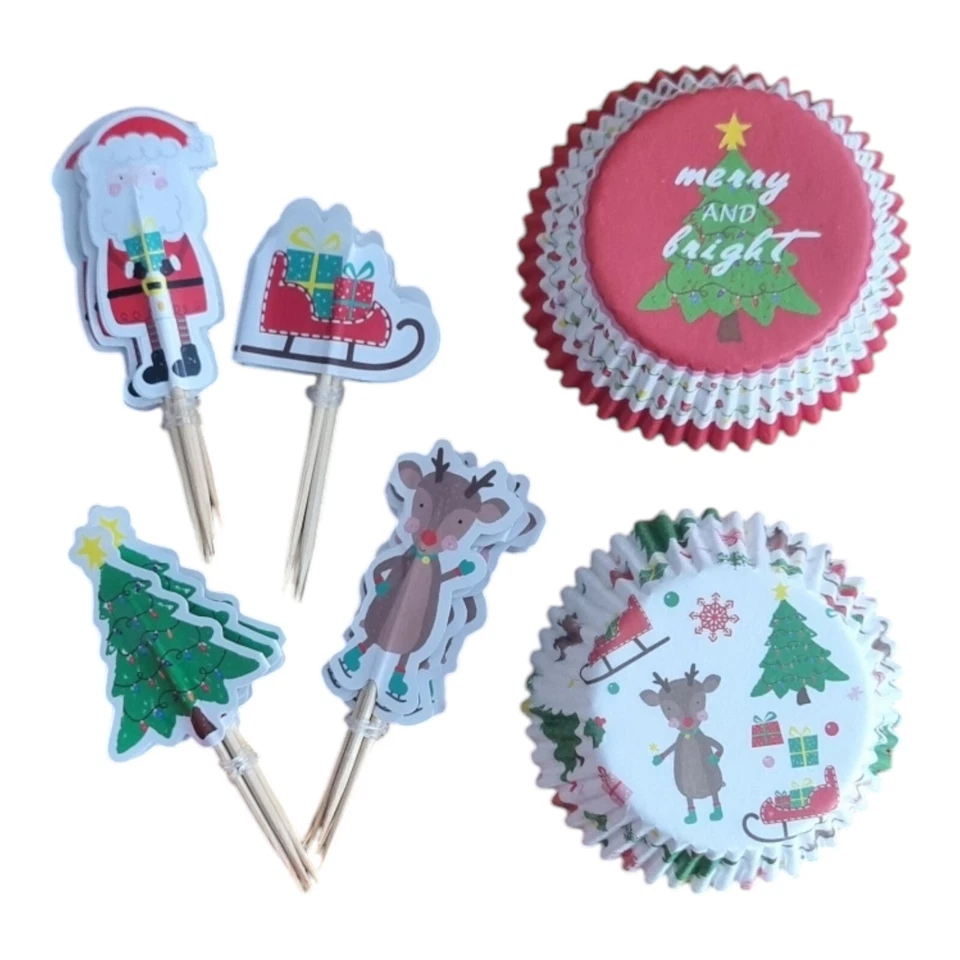 Backform Muffinförmchen Papierförmchen Muffinset Weihnachten Weihnachtsmann 24St - Bild 1 von 3