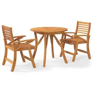 3-Piece Outdoor Dining Set Garden Patio Bistro Chairs Table Solid Acacia Wood - Picture 1 of 10