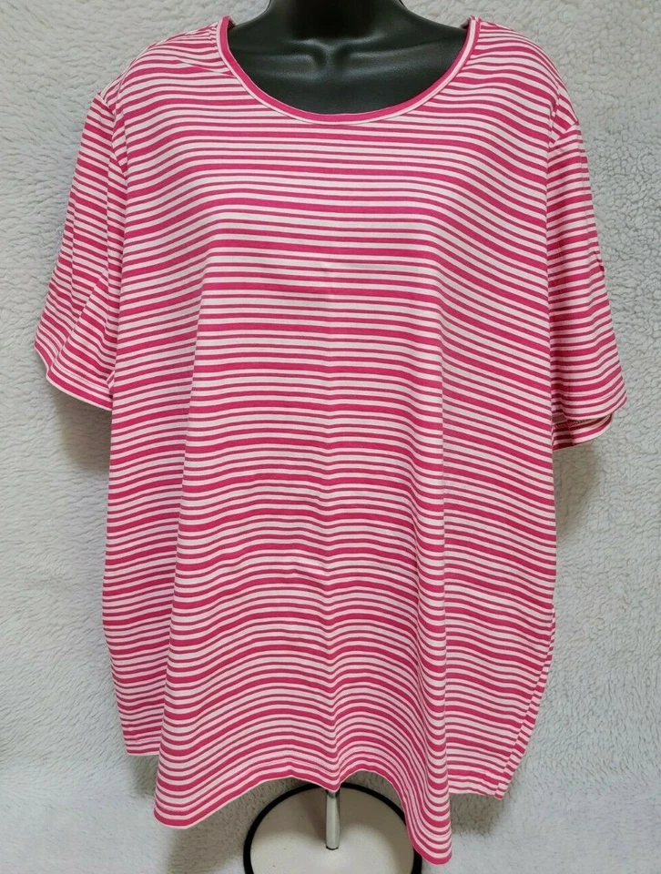 Blair 女式衬衫上衣衬衫尺寸 3XL XXXL 3X 大号粉色白色条纹 — 第 1/4 张图片