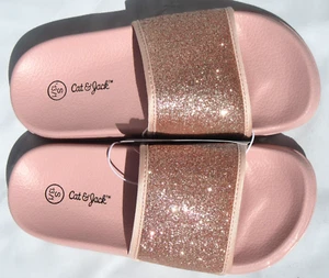 Cat & Jack Pink Glitter Slide Sandal Slip-on Shoes Girls Size - S 13/1 - Picture 1 of 14