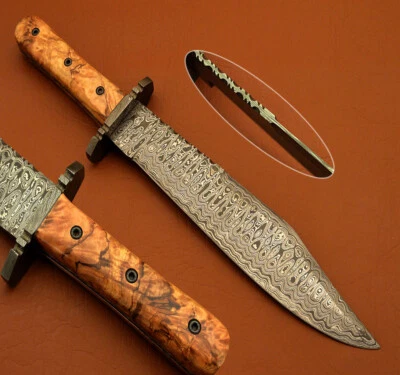 Cuchillo Bowie Hecho a Mano Personalizado Damasco Acero 15" Mango Madera Olivo Foto 1 de 4