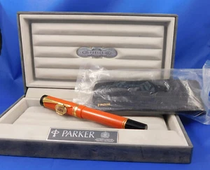 PENNA STILOGRAFICA PARKER DUOFOLD NUOVA 18K CON SCATOLA CUSTODIA E CUSTODIA TASCABILE "RARA ARANCIONE" - Foto 1 di 16