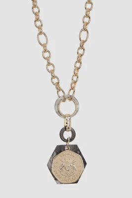 $430 AKOLA Women 10K Gold Black Horn Abalone Coin Pendant Necklace Chain Jewelry - Image 1 of 2