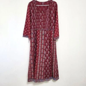 April Cornell 2X Plus Bohemian Red Blue Floral Tie Maxi Midi Dress Cottagecore - Picture 1 of 12