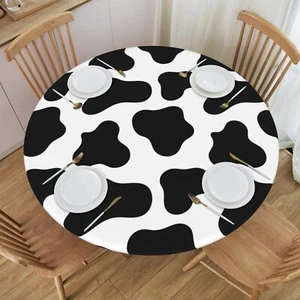 Cow Print Round Tablecloth Elastic Fitted Table Cover Washable Elastic Edge T... - Picture 1 of 9