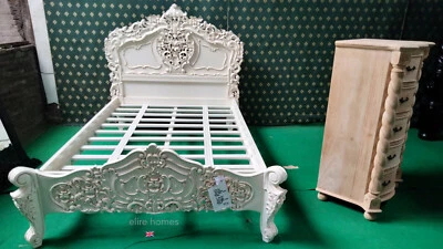 UK STOCK5' King Size Antiguo Crema Oriental Francés Mueble Caoba Cama Rococó Foto 1 de 4