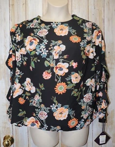 Womens Black Floral Ava & Viv Long Sleeve Shirt Size X 14W NEW NWT - Picture 1 of 2