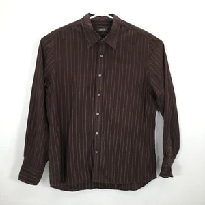 Kenneth Cole Reaction Dress Shirts Men's Large Brown Striped Long Sleeve - Picture 1 of 5