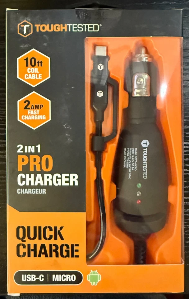 ToughTested "Quick Charge" 2 in 1 Pro Charger USB-C/Micro (PCTT-MICRO) - Image 1 of 3
