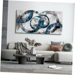 Blue Abstract Canvas Wall Art - Modern Art Wall Decor Wall 30x60 Blue and Gray - Picture 1 of 7