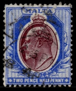 Malta 1903 KEVII 2 1/2d maroon and blue Used - Picture 1 of 2
