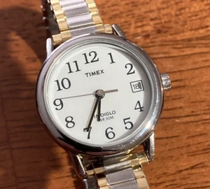 Reloj Timex Mujer T2H371 Indiglo 25mm Tono Plateado Fecha Speidel Banda Elástica - Imagen 1 de 7