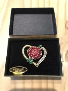 Vintage rose heart brooch With Genuine Ruby - Picture 1 of 3
