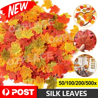 50-500 Pcs Artificial Fall Silk Leaves Wedding Autumn Maple Leaf Party Decor For - image 1 of 4
