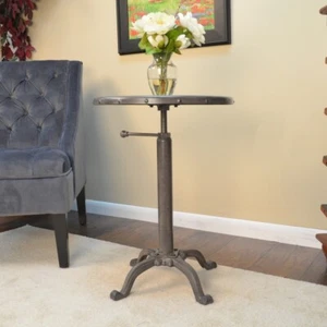Industrial Side Table Round Farmhouse Adjustable Metal Modern Vintage Style New - Picture 1 of 24