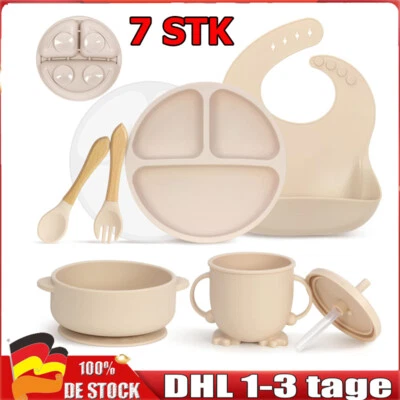 Silikon Baby Geschirrset, Rutschfest Kindergeschirr Set Set mit Saugnapf NEU - Bild 1 von 4