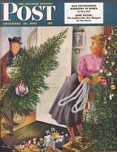1950 DEC 23 Christmas Tree Love SATURDAY EVENING POST COVER ONLY #1 Alajalov - Picture 1 of 3