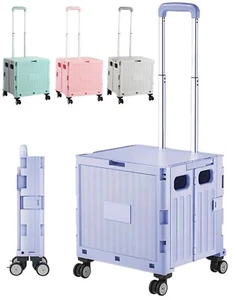 Foldable Shopping Utility Cart Portable Rolling Crate Handcart (Purple) - Picture 1 of 9