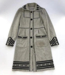 Vintage Moschino Embroidered Grey Coat Black Patterned Buttons Wool Cotton S - Picture 1 of 24