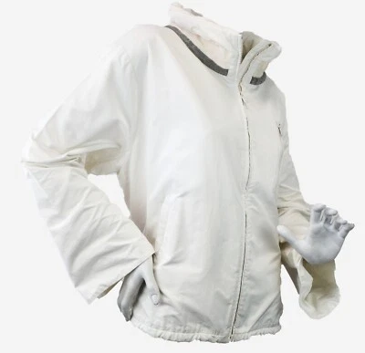 Jaqueta corta-vento BRUNELLO CUCINELLI tafetá 46 10 marfim acabamento Monili cordão - Imagem 1 de 4