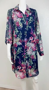 Boston Proper Shirt Dress,size 8 Multicolor Floral , Roll Tab Sleeve, Pockets - Picture 1 of 6