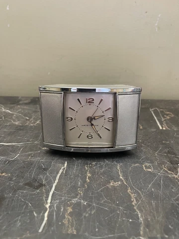 Vintage Rare Silver Westclox Wind Up Travel Alarm Clock Art Deco-Works! Cover