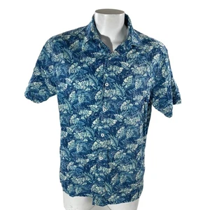 Camisa Hawaiana Pelirroja Grande Estampado Reverso Azul Blanco Hojas Tropicales - Imagen 1 de 7