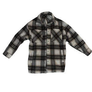 H&M Divided Cream/Brown Plaid Oversized Flannel Shacket Jacket Size Medium - Picture 1 of 5