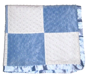 Cocalo Baby Blue White Minky Dot Square Patchwork Blanket Satin Security Lovey - Picture 1 of 3