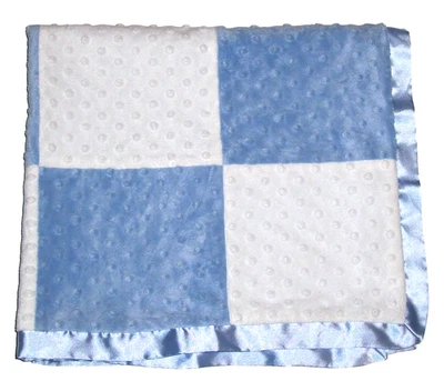 Cocalo Baby Blue White Minky Dot Square Patchwork Blanket Satin Security Lovey - Image 1 of 3