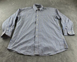 Kirkland Signature Men’s Button Up Shirt Blue Yellow Striped 16.5-32 C40 - Picture 1 of 11