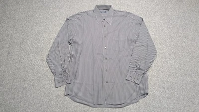 Рубашка мужская большая серая белая в полоску платье на пуговицах спереди сделано в Италии - Изображение 1 из 4