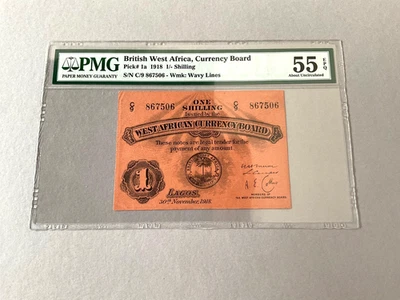 British West Africa 1 Shilling P-1a 1918  PMG 55 EPQ - Image 1 of 4