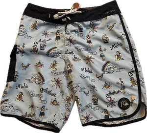 Quicksilver Men’s 29 Board Shorts Hawaii Aloha HI Floral Beach Stretch 8” EUC - Picture 1 of 11