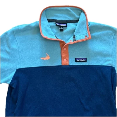 Patagonia флис четверть кнопка куртка плащ код логотип светло-синий оранжевый синий размер S - Изображение 1 из 4