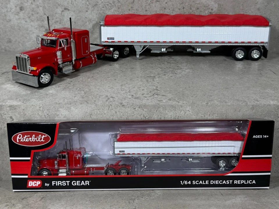 1/64 Peterbilt 379 w/ Wilson Grain Trailer Red/White DCP By First Gear - Image 1 of 4
