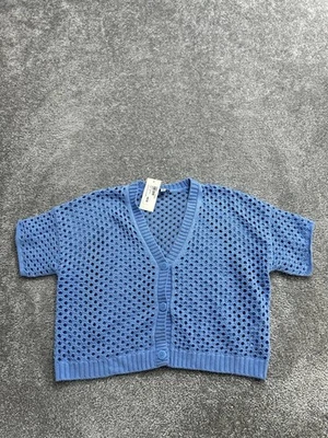 Splendid Nova Pointelle Cardigan XS Blue Open Knit Short Sleeve Button Front New - Image 1 of 4