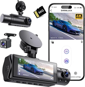 X5 4K Wifi 3-Canali Dash Cam Auto, 2160P+1080P+1080P FHD Tripla Dashcam Auto, Te - Foto 1 di 12
